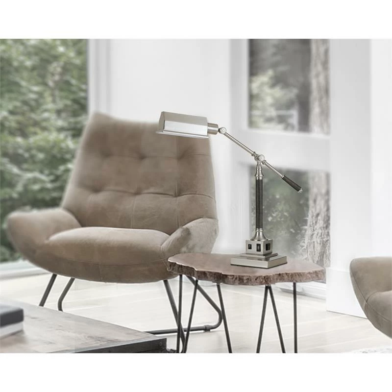 Flash Sale π Cal Lighting Angelton 6.75" Durable Metal Desk Lamp With Wood Accent In Silver π₯ - Image 2