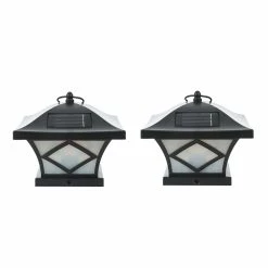 New 🥰 Luxen Home LuxenHome Set Of 2 Black Plastic Solar Post Lights 👍