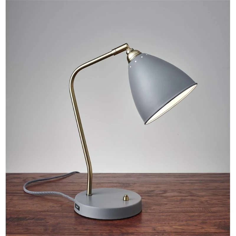 Promo π Adesso Home Chelsea Metal Desk Lamp In Antique Brass And Gray 𧨠- Image 2
