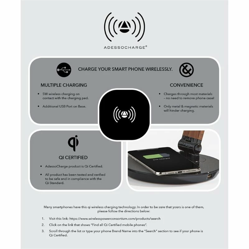 Buy π₯ Adesso Home Rodney Metal LED AdessoCharge Desk Lamp In Matte Silver And Black π - Image 3
