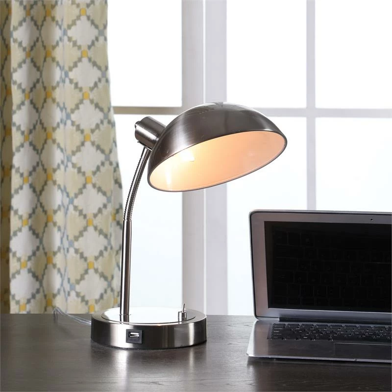 Deals π ORE International 13.75" Metal Flexible Neck Desk Lamp In Brush Silver β€οΈ - Image 4