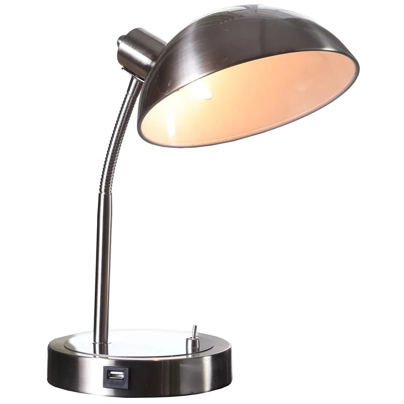 Deals π ORE International 13.75" Metal Flexible Neck Desk Lamp In Brush Silver β€οΈ