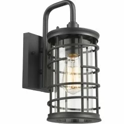 New 🎁 Chloe Lighting CHLOE Laurel Industrial 1 Light Textured Black Outdoor Wall Sconce 13" Tall ✔️