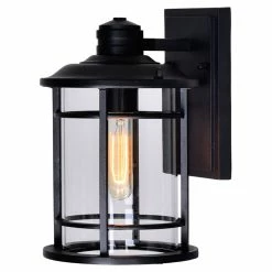 Promo 𧨠CWI Lighting Belmont 1-Light Farmhouse Metal Outdoor Wall Lantern In Black π