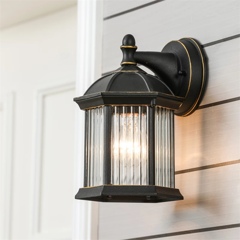 Hot Sale β Luxen Home LuxenHome Black/Gold Metal Outdoor Wall Sconce Light π - Image 9