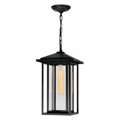 Outlet ⌛ CWI Lighting Crawford 1-light Farmhouse Metal Outdoor Hanging Light In Black 🛒