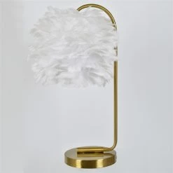 Buy π Evolution Metal Task Lamp With White Faux Feather Shade In Gold π