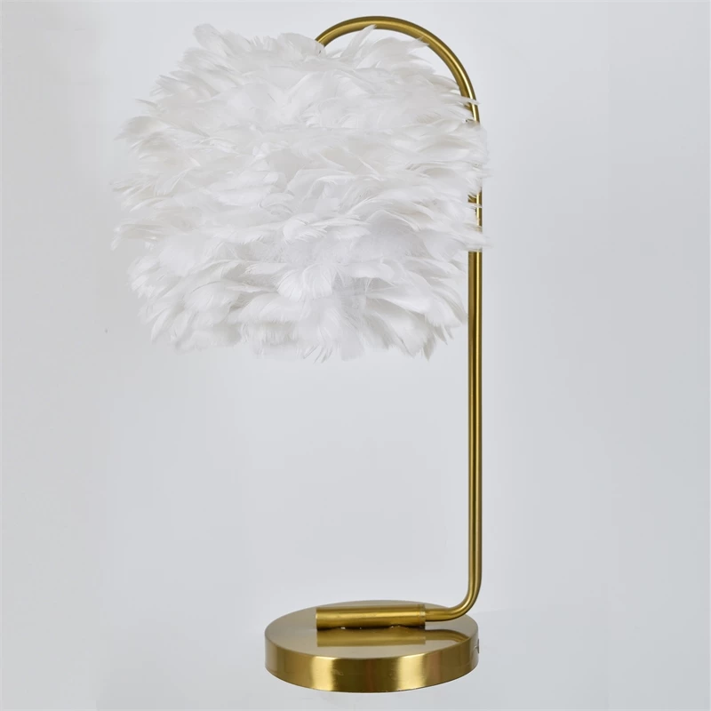 Buy π Evolution Metal Task Lamp With White Faux Feather Shade In Gold π