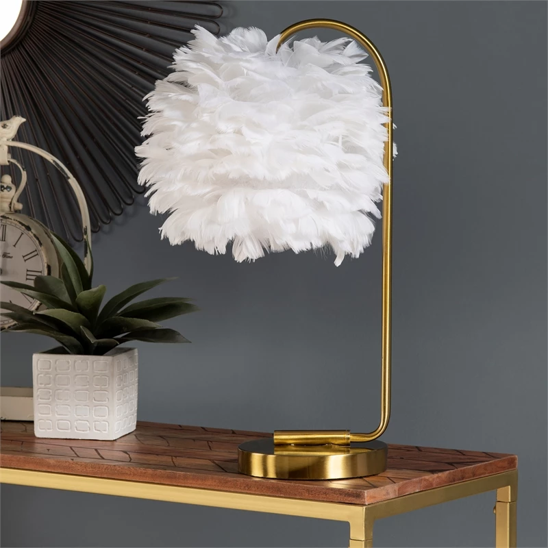 Buy π Evolution Metal Task Lamp With White Faux Feather Shade In Gold π - Image 3