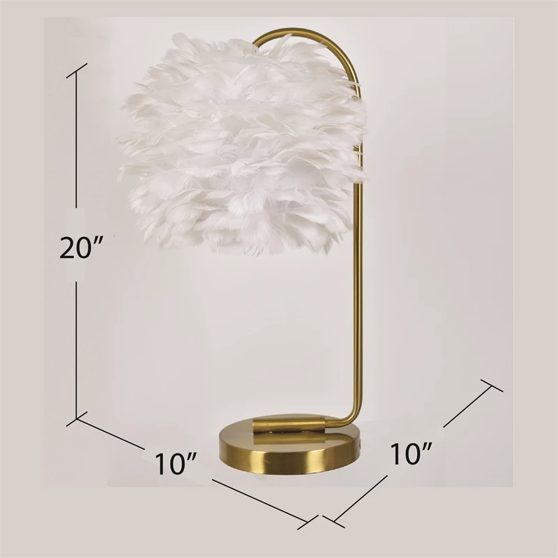 Buy π Evolution Metal Task Lamp With White Faux Feather Shade In Gold π - Image 2