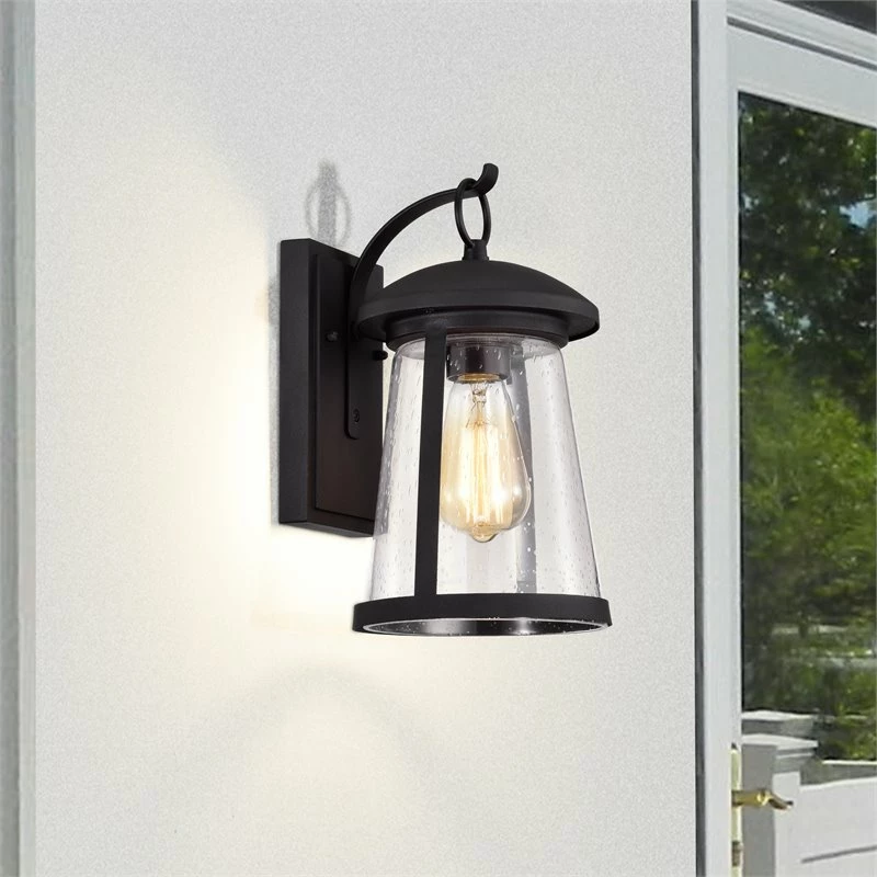 New π Chloe Lighting Freya 12" 1-Light Steel And Glass Outdoor Wall Sconce In Black π - Image 2