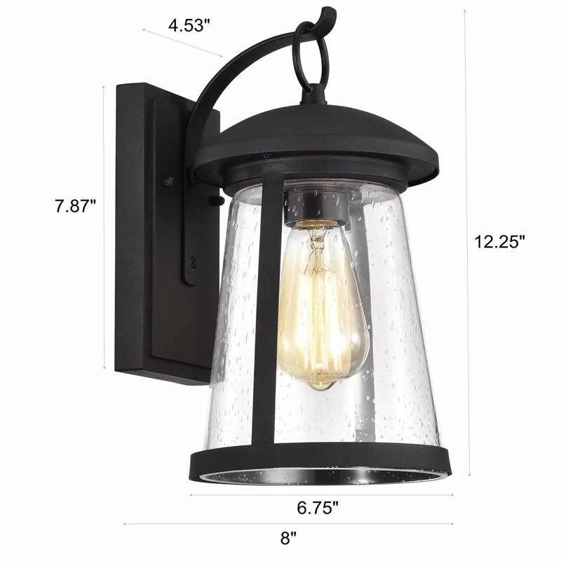 New π Chloe Lighting Freya 12" 1-Light Steel And Glass Outdoor Wall Sconce In Black π - Image 4