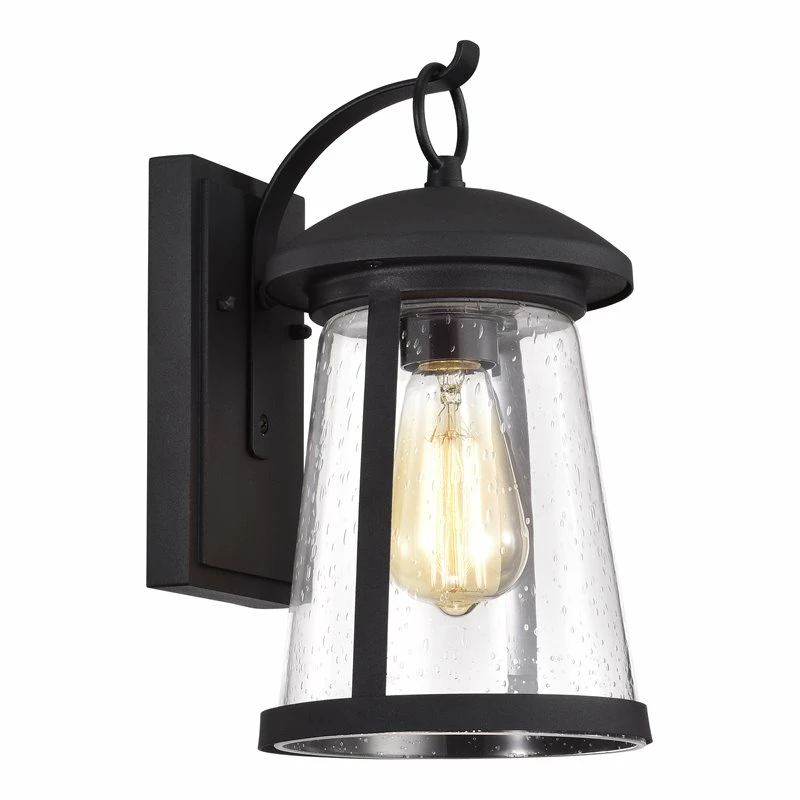New π Chloe Lighting Freya 12" 1-Light Steel And Glass Outdoor Wall Sconce In Black π
