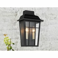 Budget 😀 ELE Light & Decor Ellington Transitional 2-Light Outdoor Wall Lantern 14-in Matte Black ⌛