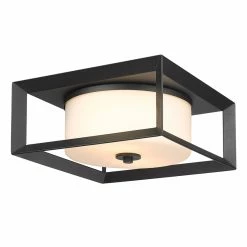 Brand new ✔️ Golden Lighting Smyth Outdoor Flush Mount In Natural Black With Opal Glass 💯