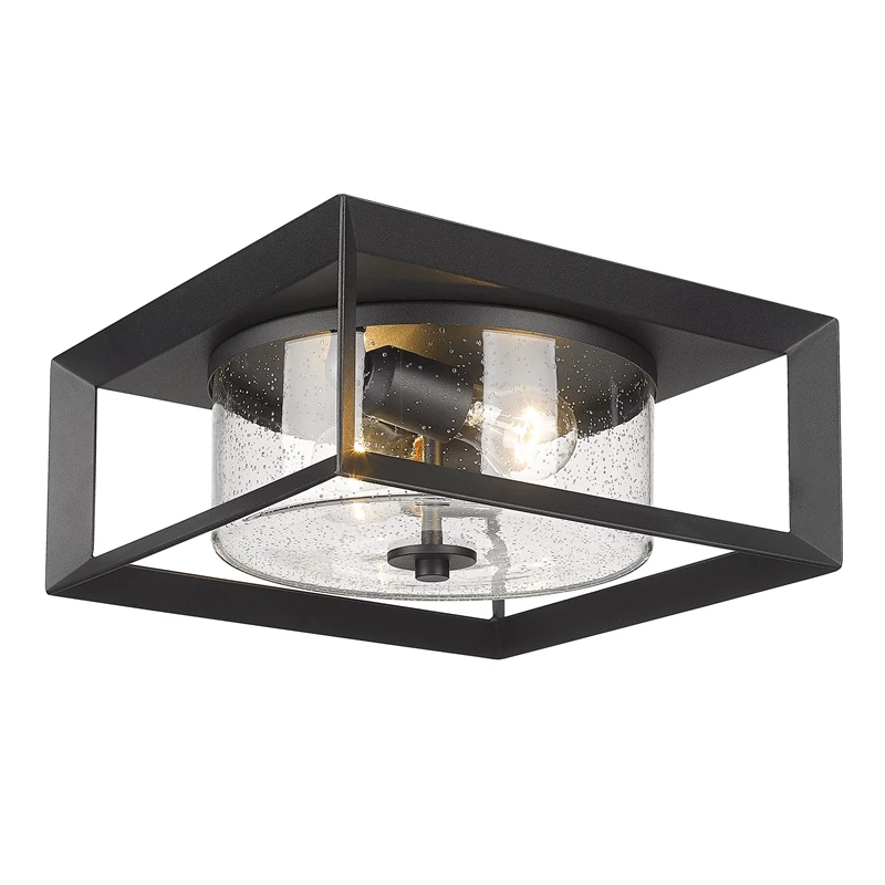 New π Golden Lighting Smyth Outdoor Flush Mount In Natural Black With Seeded Glass π - Image 3