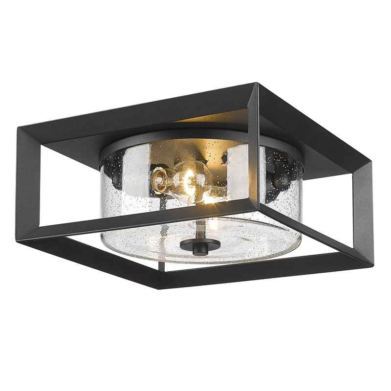 New π Golden Lighting Smyth Outdoor Flush Mount In Natural Black With Seeded Glass π