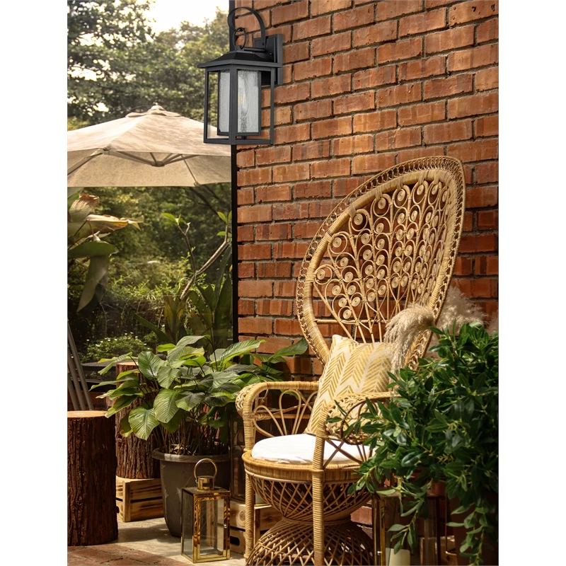 New β ELE Light & Decor Pearl Textured Seedy Glass 1-Light Outdoor Lantern Sconce 11-in Matte Black β - Image 4