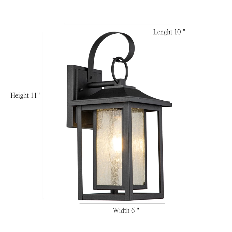 New β ELE Light & Decor Pearl Textured Seedy Glass 1-Light Outdoor Lantern Sconce 11-in Matte Black β - Image 3