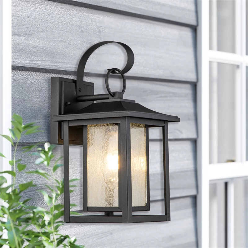New β ELE Light & Decor Pearl Textured Seedy Glass 1-Light Outdoor Lantern Sconce 11-in Matte Black β - Image 7
