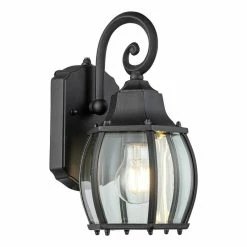 Wholesale 🧨 ELE Light & Decor Ares 12-in Glass And Iron Outdoor Wall Light Clear Glass Matt Black 🌟
